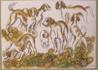Chiens courants sur tapis d’automne 