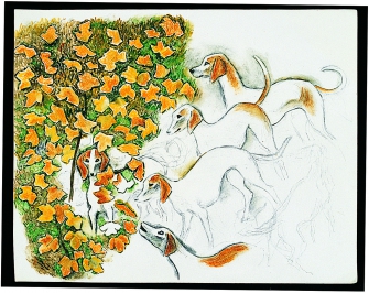 Chiens de chasse et feuillage d’automne