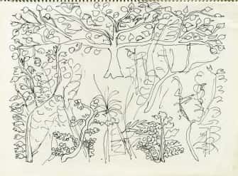 Poiriers en espalier et oiseaux